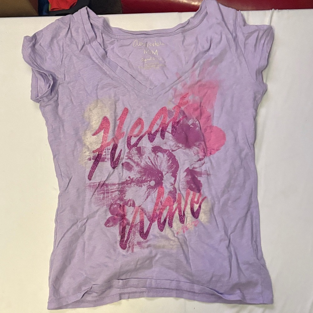 Aeropostale Women's Lavender Heart Wave Tee